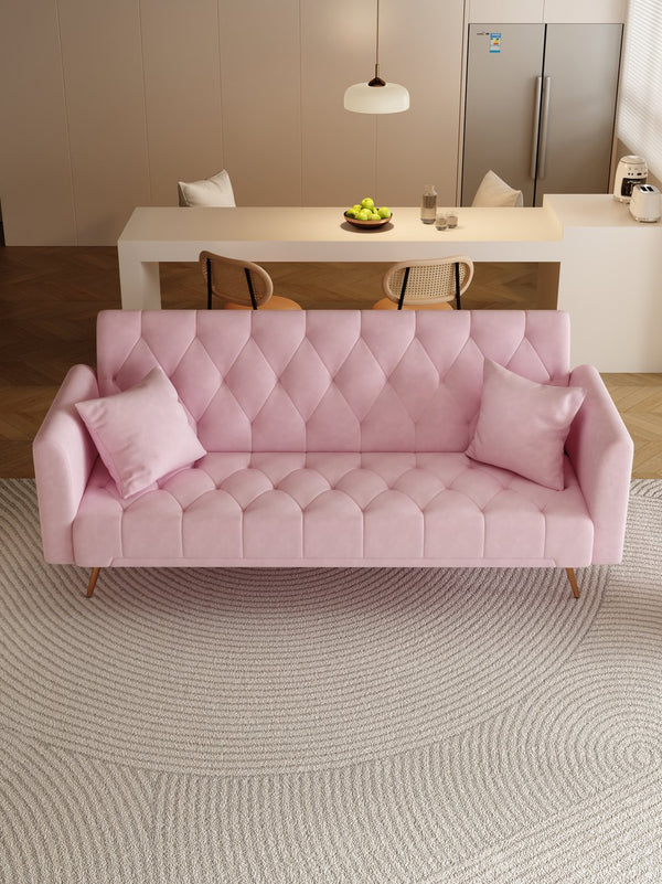 English Elm 71 Convertible Loveseat Sofa Bed Velvet Upholstered 2-Seater with Golden Legs, Retro Chic, 600lb Capacity Pink W165880948