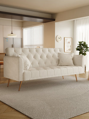 English Elm 71 Convertible Loveseat Sofa Bed Velvet 2-Seater 71" Retro Green Pink Beige Blue Gray with Gold Legs, Foam, 600LB Capacity W165878946