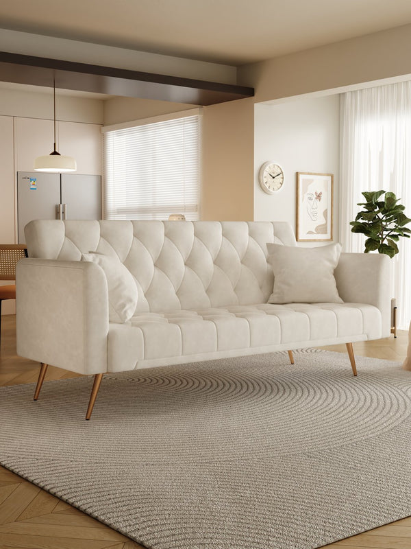 English Elm 71 Convertible Loveseat Sofa Bed Velvet 2-Seater 71" Retro Green Pink Beige Blue Gray with Gold Legs, Foam, 600LB Capacity W165878946