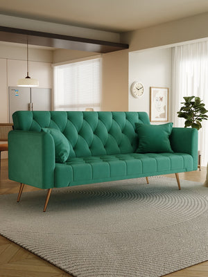 English Elm 71 Convertible Loveseat Sofa Bed Velvet Upholstered 2-Seater with Golden Legs, Retro Chic, 600lb Capacity Green W165880949
