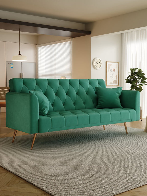 English Elm 71 Convertible Loveseat Sofa Bed Velvet Upholstered 2-Seater with Golden Legs, Retro Chic, 600lb Capacity Green W165880949