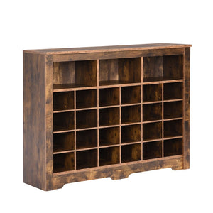 English Elm On-trend Rustic Brown Shoe Cubby Console Holds 24 Pairs with Curved Base Sideboard WF309308AAP