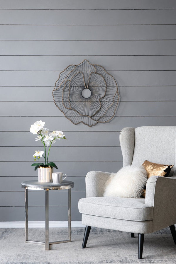 English Elm Set of 3 Golden Metal Floral Sculptures with Mirrored Centers for Entryway Walls W2078130330