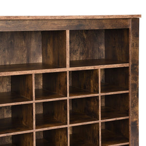English Elm On-trend Rustic Brown Shoe Cubby Console Holds 24 Pairs with Curved Base Sideboard WF309308AAP