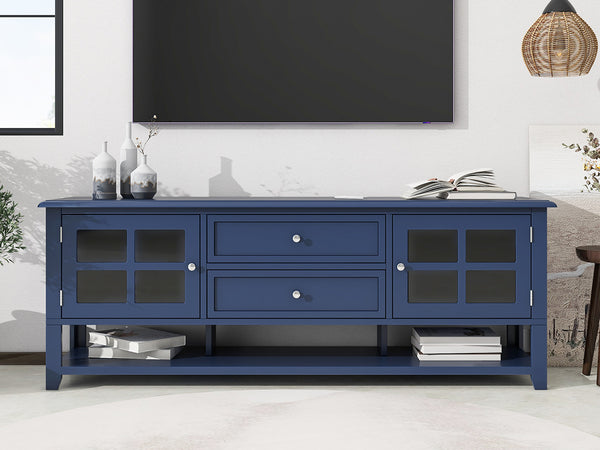 English Elm TV Stand with Modern Sleek Panel Design, Soft-Closing Drawers, Magnetic Doors & Sturdy Storage System Blue WF309280AAC