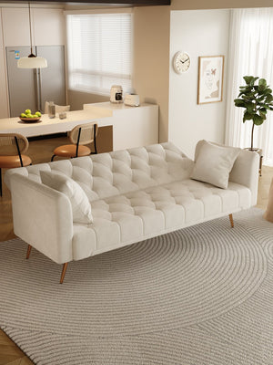 English Elm 71 Convertible Loveseat Sofa Bed Velvet 2-Seater 71" Retro Green Pink Beige Blue Gray with Gold Legs, Foam, 600LB Capacity W165878946