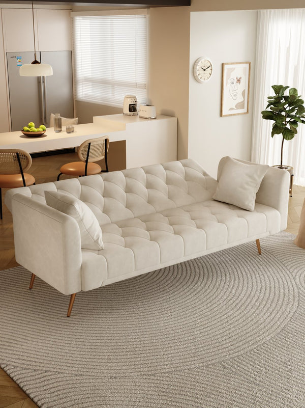 English Elm 71 Convertible Loveseat Sofa Bed Velvet 2-Seater 71" Retro Green Pink Beige Blue Gray with Gold Legs, Foam, 600LB Capacity W165878946