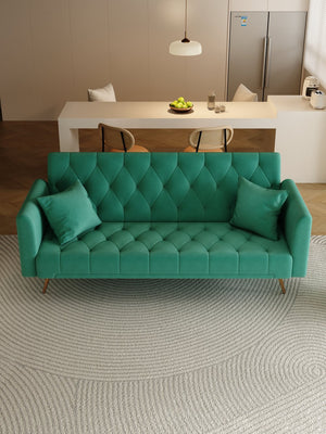 English Elm 71 Convertible Loveseat Sofa Bed Velvet Upholstered 2-Seater with Golden Legs, Retro Chic, 600lb Capacity Green W165880949