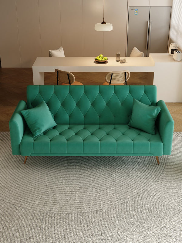English Elm 71 Convertible Loveseat Sofa Bed Velvet Upholstered 2-Seater with Golden Legs, Retro Chic, 600lb Capacity Green W165880949