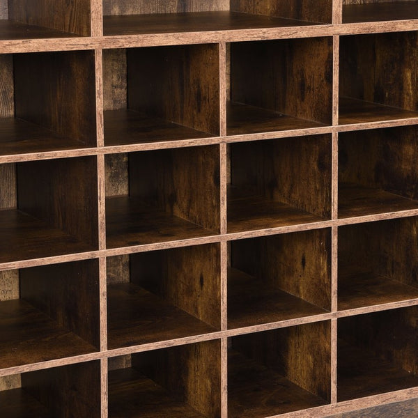English Elm On-trend Rustic Brown Shoe Cubby Console Holds 24 Pairs with Curved Base Sideboard WF309308AAP