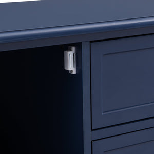 English Elm TV Stand with Modern Sleek Panel Design, Soft-Closing Drawers, Magnetic Doors & Sturdy Storage System Blue WF309280AAC