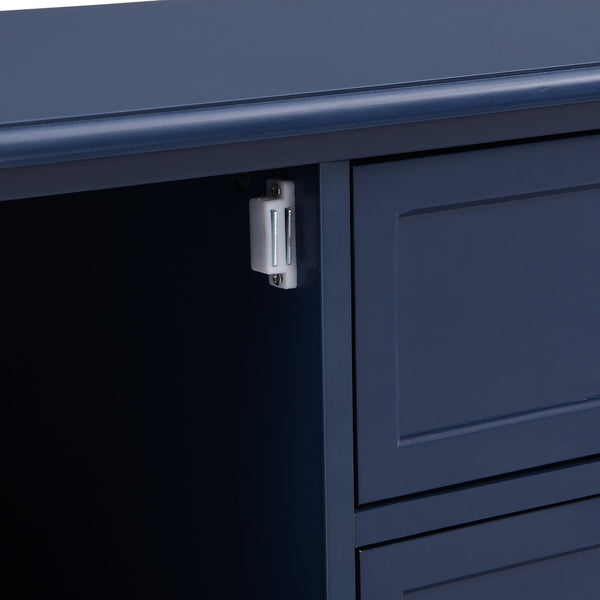 English Elm TV Stand with Modern Sleek Panel Design, Soft-Closing Drawers, Magnetic Doors & Sturdy Storage System Blue WF309280AAC