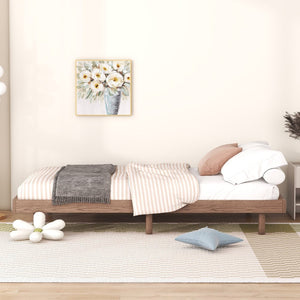 English Elm Modern Floating Twin Platform Bed Rubberwood Legs Low Profile Minimalist Frame Walnut W697123290
