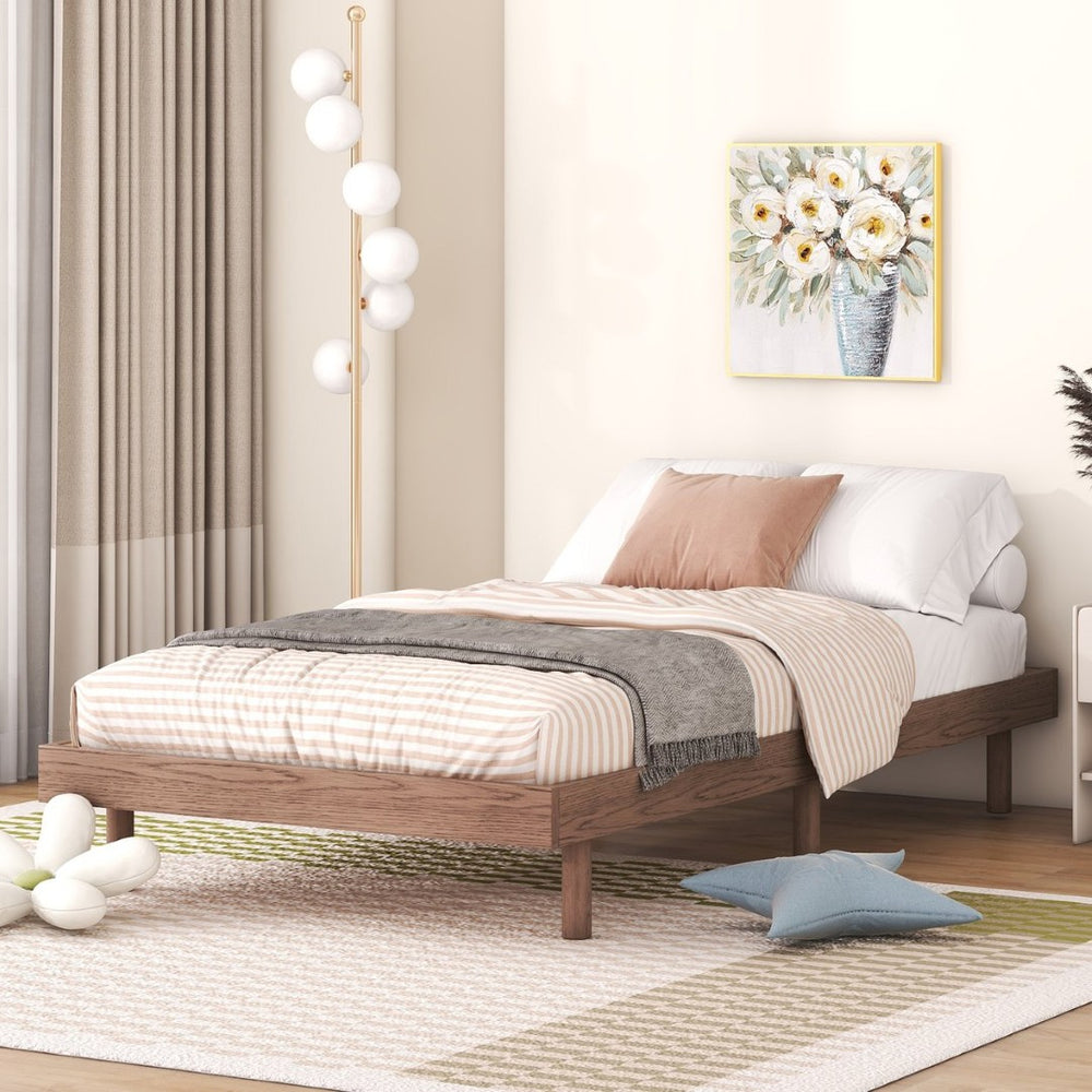 English Elm Modern Floating Twin Platform Bed Rubberwood Legs Low Profile Minimalist Frame Walnut W697123290