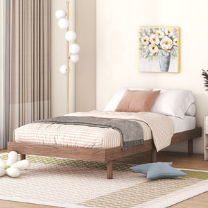 English Elm Modern Floating Twin Platform Bed Rubberwood Legs Low Profile Minimalist Frame Walnut W697123290