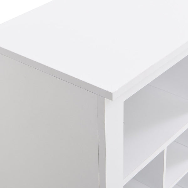 English Elm On-trend Rustic Brown Shoe Cubby Console Holds 24 Pairs with Curved Base Sideboard White WF309308AAK