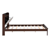 English Elm Full Size Platform Bed With Usb Charging Station and Storage Upholstered Headboard,Led Bed Frame,No Box Spring Needed,Walnut+Beige