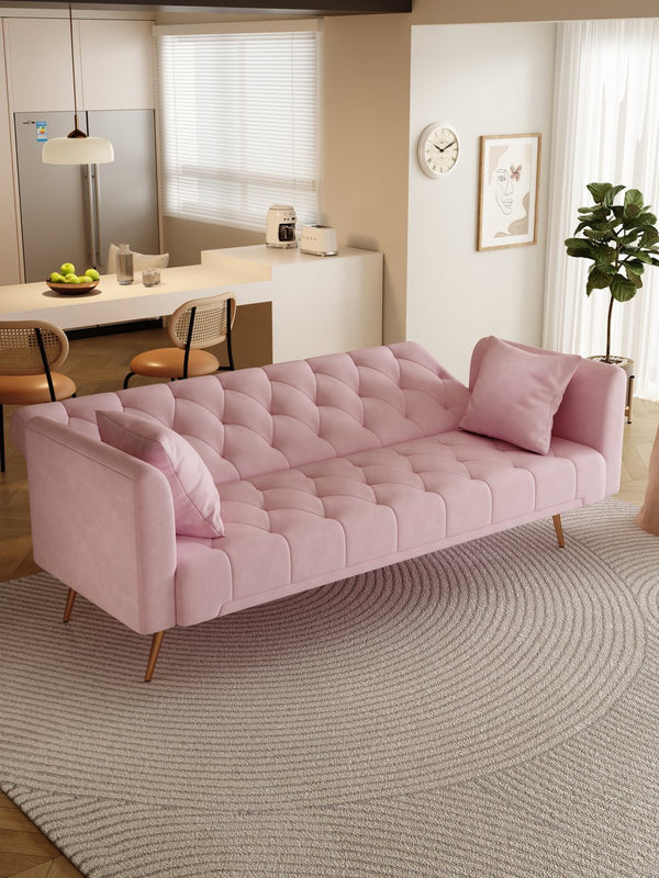 English Elm 71 Convertible Loveseat Sofa Bed Velvet Upholstered 2-Seater with Golden Legs, Retro Chic, 600lb Capacity Pink W165880948