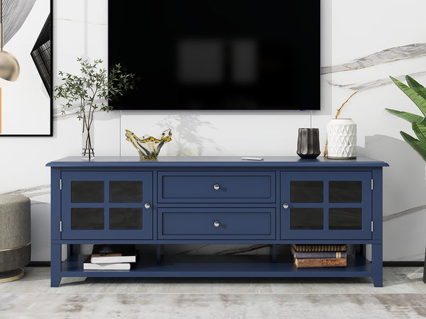 English Elm TV Stand with Modern Sleek Panel Design, Soft-Closing Drawers, Magnetic Doors & Sturdy Storage System Blue WF309280AAC