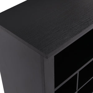 English Elm On-trend Rustic Brown Shoe Cubby Console Holds 24 Pairs with Curved Base Sideboard Black WF309308AAB