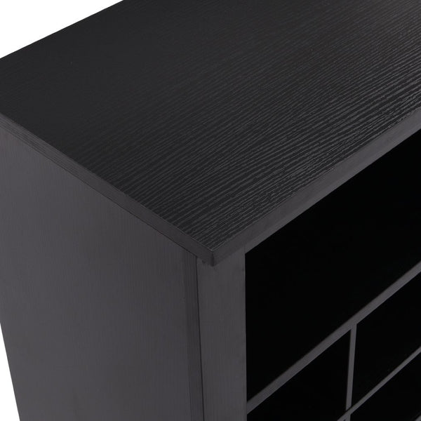 English Elm On-trend Rustic Brown Shoe Cubby Console Holds 24 Pairs with Curved Base Sideboard Black WF309308AAB