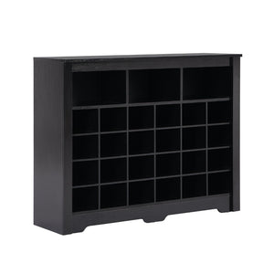 English Elm On-trend Rustic Brown Shoe Cubby Console Holds 24 Pairs with Curved Base Sideboard Black WF309308AAB