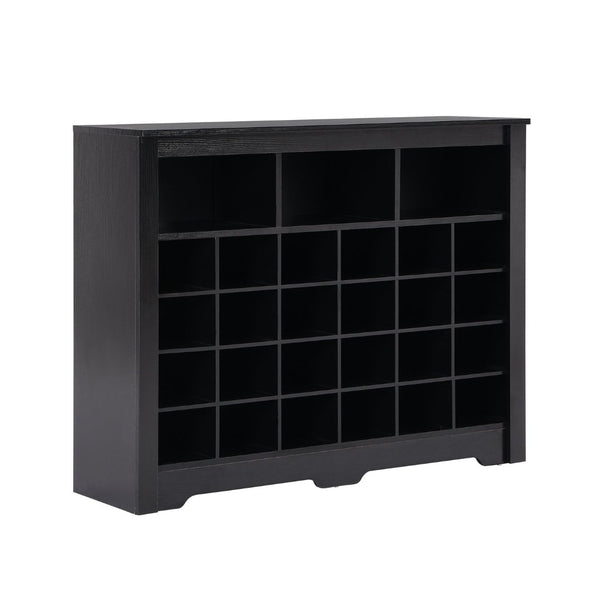English Elm On-trend Rustic Brown Shoe Cubby Console Holds 24 Pairs with Curved Base Sideboard Black WF309308AAB