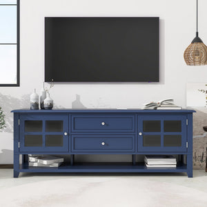 English Elm TV Stand with Modern Sleek Panel Design, Soft-Closing Drawers, Magnetic Doors & Sturdy Storage System Blue WF309280AAC