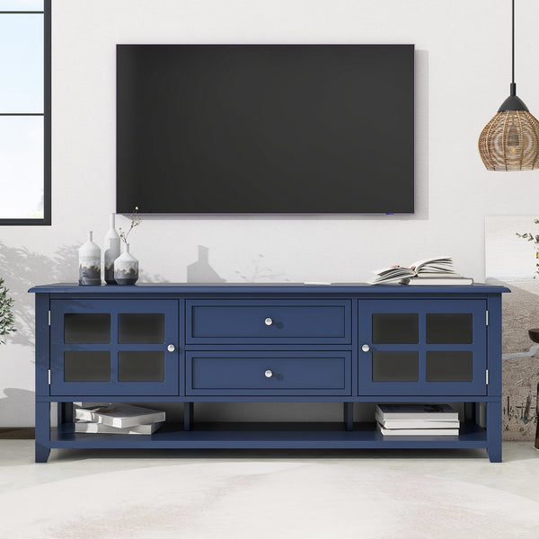 English Elm TV Stand with Modern Sleek Panel Design, Soft-Closing Drawers, Magnetic Doors & Sturdy Storage System Blue WF309280AAC