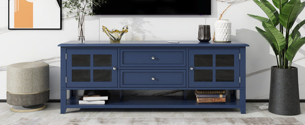 English Elm TV Stand with Modern Sleek Panel Design, Soft-Closing Drawers, Magnetic Doors & Sturdy Storage System Blue WF309280AAC