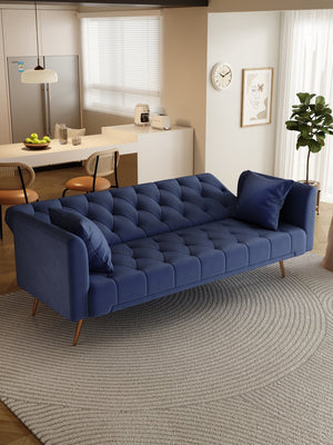 English Elm 71-inch Convertible Loveseat Sofa Bed in Blue Velvet with Gold Legs, 600LB Capacity, Compact Chic W165880950