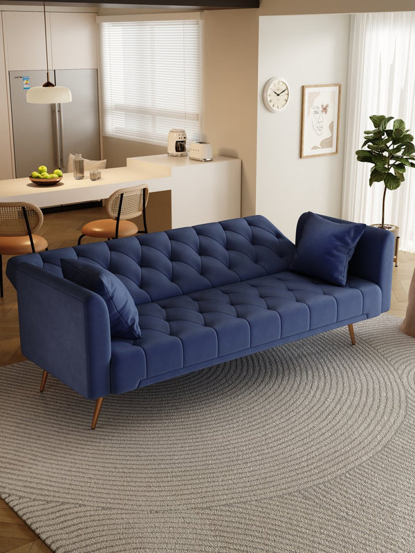 English Elm 71-inch Convertible Loveseat Sofa Bed in Blue Velvet with Gold Legs, 600LB Capacity, Compact Chic W165880950