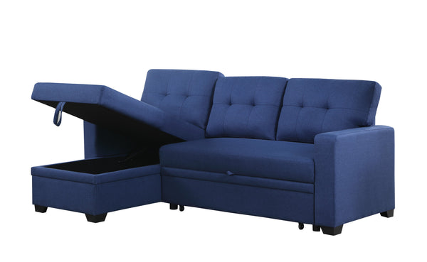 English Elm Upholstered Convertible Pull-Out Sectional Sofa with Chaise and Removable Cushions for Guests Blue B102S00005