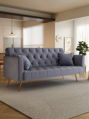 English Elm 71-inch Convertible Loveseat Sofa Velvet Green Pink Beige Blue Gray with Golden Legs, 600LB Capacity, Mid-Century Chic W1658127032