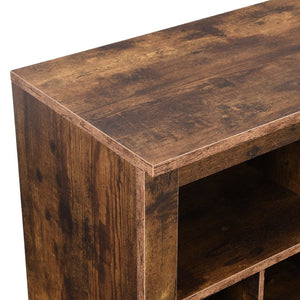 English Elm On-trend Rustic Brown Shoe Cubby Console Holds 24 Pairs with Curved Base Sideboard WF309308AAP
