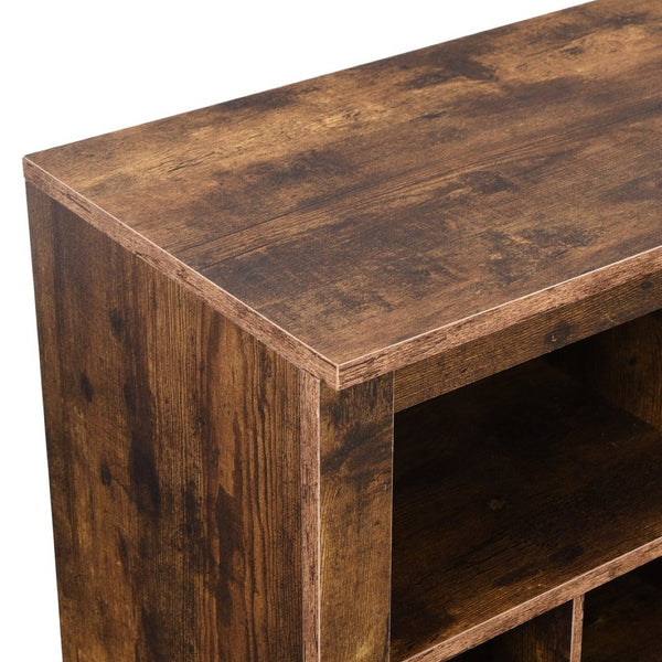 English Elm On-trend Rustic Brown Shoe Cubby Console Holds 24 Pairs with Curved Base Sideboard WF309308AAP