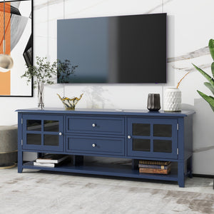 English Elm TV Stand with Modern Sleek Panel Design, Soft-Closing Drawers, Magnetic Doors & Sturdy Storage System Blue WF309280AAC