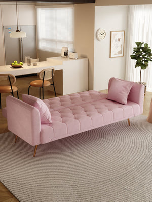 English Elm 71 Convertible Loveseat Sofa Bed Velvet Upholstered 2-Seater with Golden Legs, Retro Chic, 600lb Capacity Pink W165880948