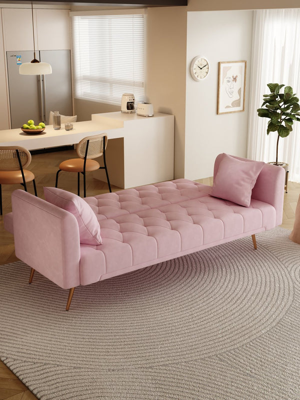 English Elm 71 Convertible Loveseat Sofa Bed Velvet Upholstered 2-Seater with Golden Legs, Retro Chic, 600lb Capacity Pink W165880948