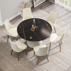 English Elm 53.15" Modern Round Dining Table With Durable Sintered Stone Top, Seats 6, Easy Assembly & Elegant Design W1535S00263