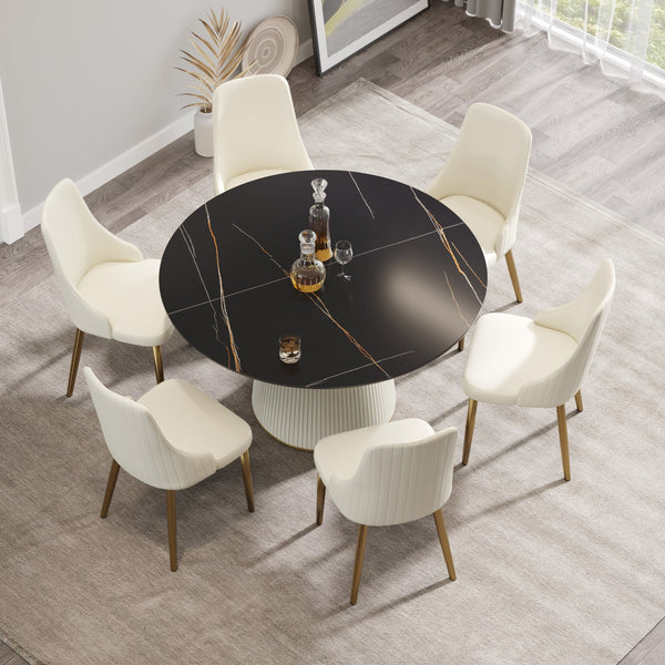English Elm 53.15" Modern Round Dining Table With Durable Sintered Stone Top, Seats 6, Easy Assembly & Elegant Design W1535S00263
