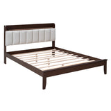 English Elm Full Size Platform Bed With Usb Charging Station and Storage Upholstered Headboard,Led Bed Frame,No Box Spring Needed,Walnut+Beige