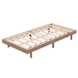 English Elm Modern Floating Twin Platform Bed Rubberwood Legs Low Profile Minimalist Frame Walnut W697123290