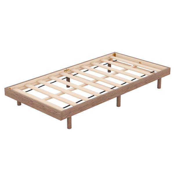 English Elm Modern Floating Twin Platform Bed Rubberwood Legs Low Profile Minimalist Frame Walnut W697123290