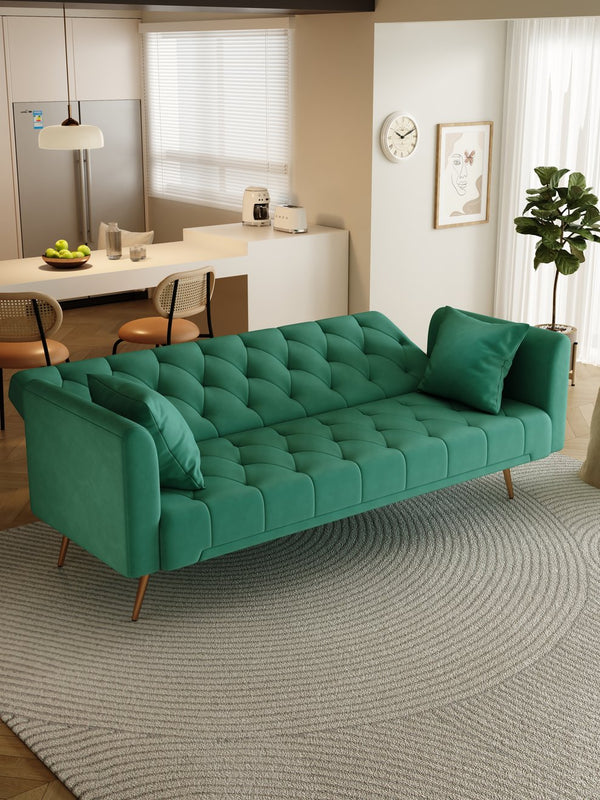 English Elm 71 Convertible Loveseat Sofa Bed Velvet Upholstered 2-Seater with Golden Legs, Retro Chic, 600lb Capacity Green W165880949