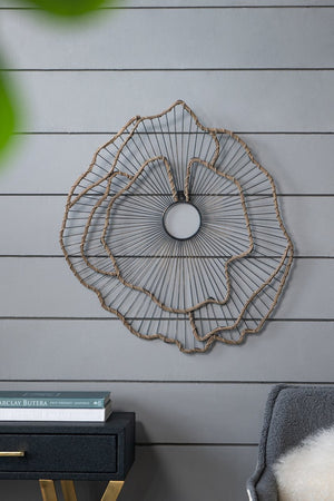 English Elm Set of 3 Golden Metal Floral Sculptures with Mirrored Centers for Entryway Walls W2078130330