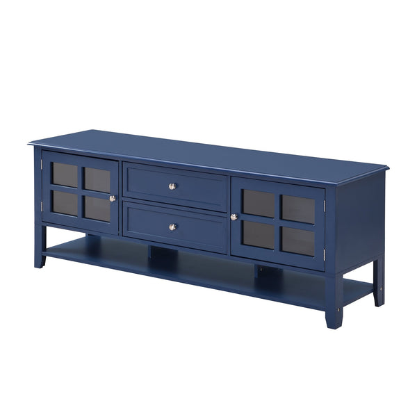 English Elm TV Stand with Modern Sleek Panel Design, Soft-Closing Drawers, Magnetic Doors & Sturdy Storage System Blue WF309280AAC