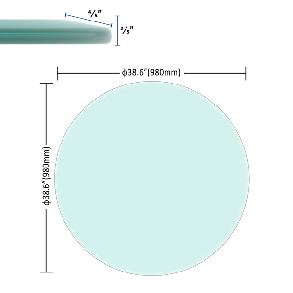 English Elm 38.6" Round Tempered Glass Table Top Beveled Polished Edge Dining Patio Clear W1265115810