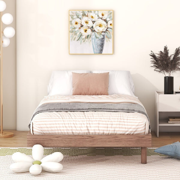 English Elm Modern Floating Twin Platform Bed Rubberwood Legs Low Profile Minimalist Frame Walnut W697123290