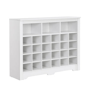 English Elm On-trend Rustic Brown Shoe Cubby Console Holds 24 Pairs with Curved Base Sideboard White WF309308AAK